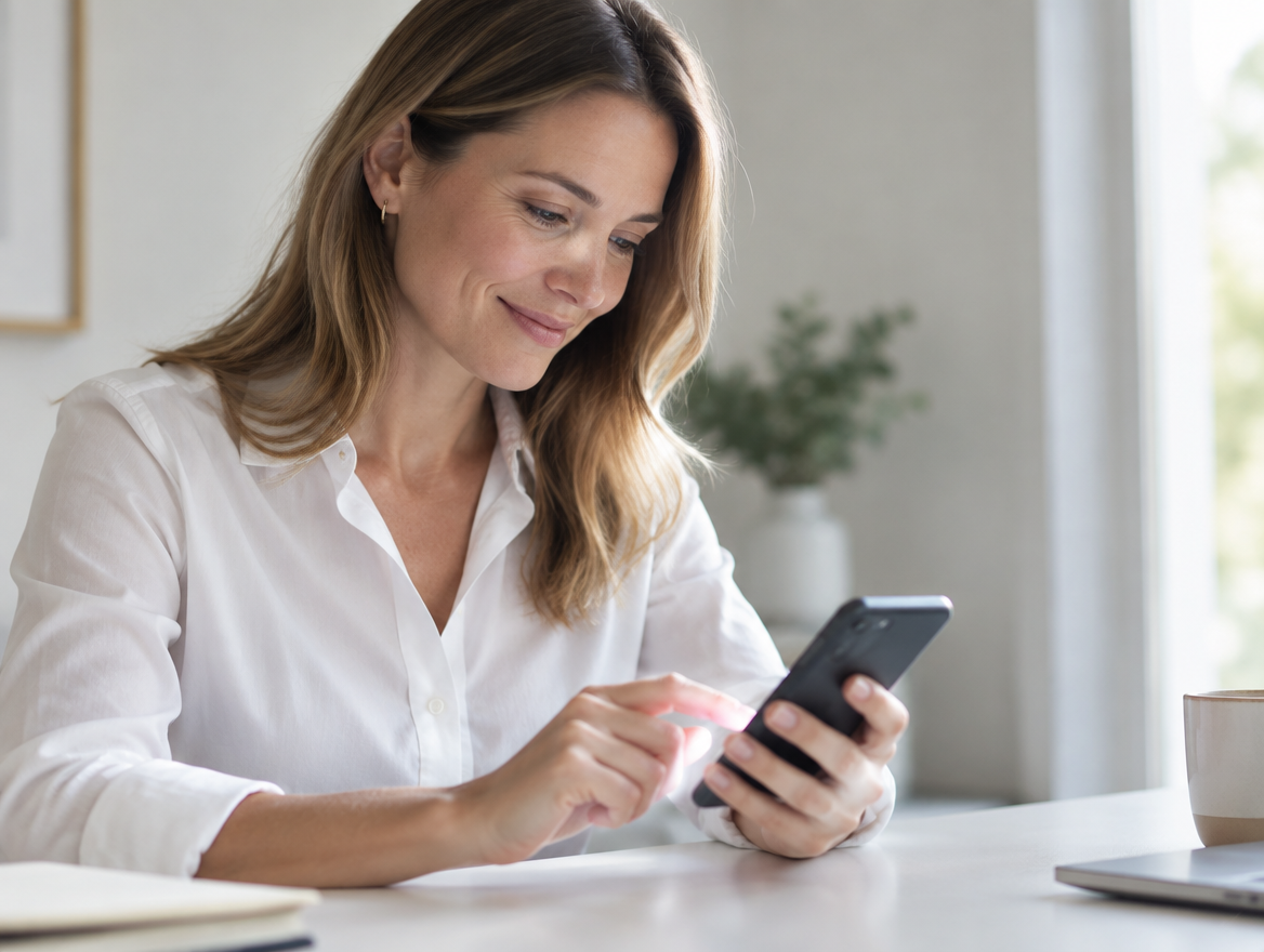 Una empresaria contrata su página desde su teléfono